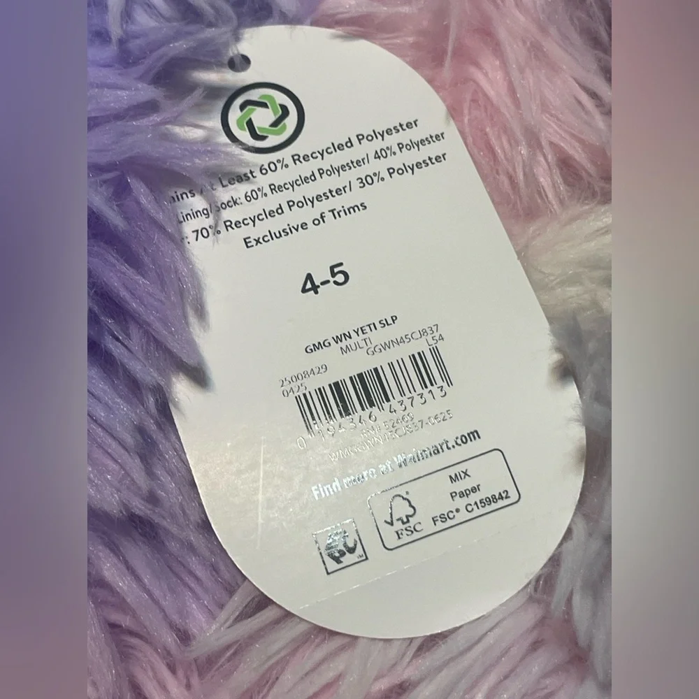 NWT Wonder Nation Yeti Foot Slippers Girls Size 4/5 Purple Pink Tie Dye Plush